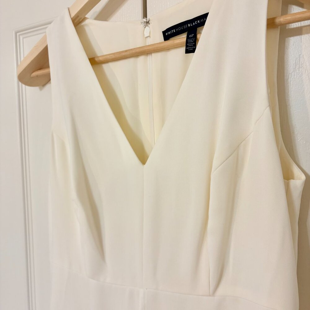 White House Black Market Flowy Wide Leg Overlay Ivory Jumpsuit 6P - Picture 9 of 12